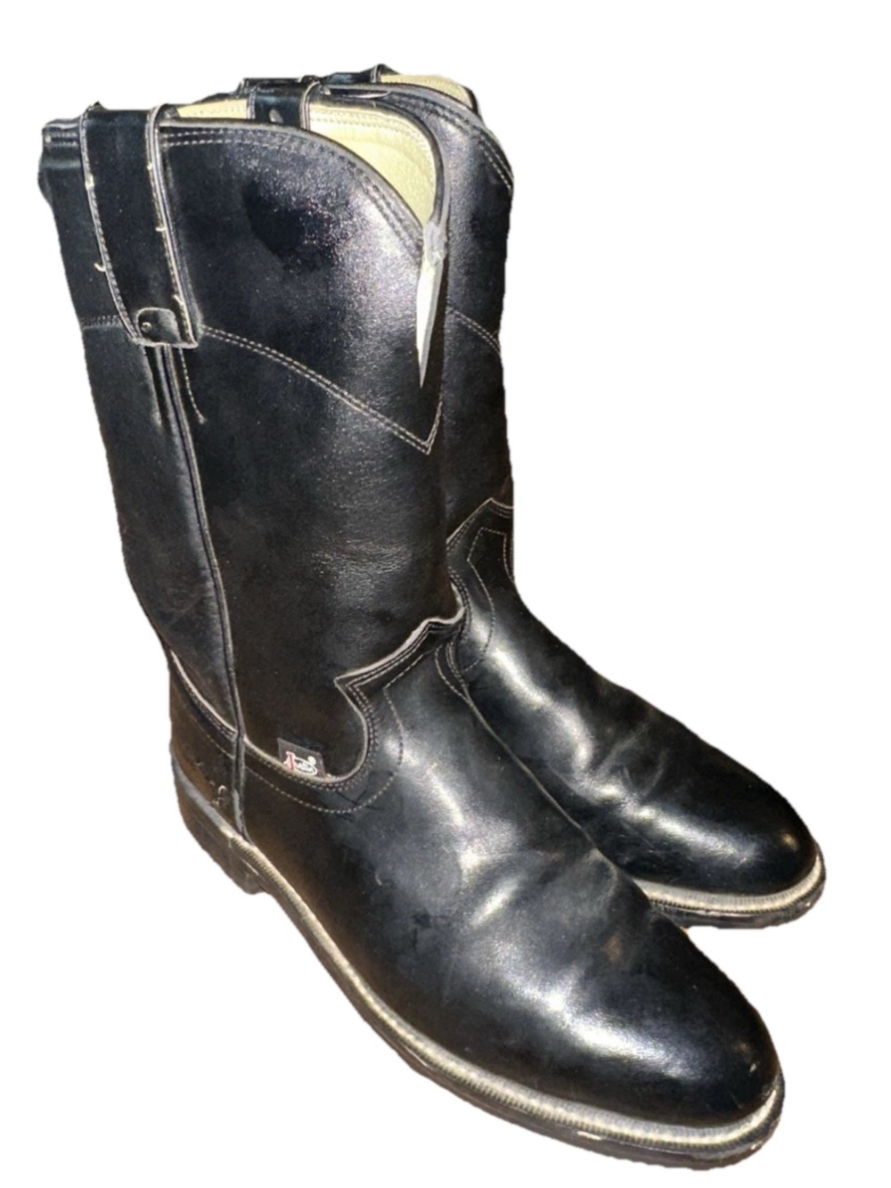Vintage Justin Basics Black Leather Roper 7C Western Boots Men 7 Women 8.5